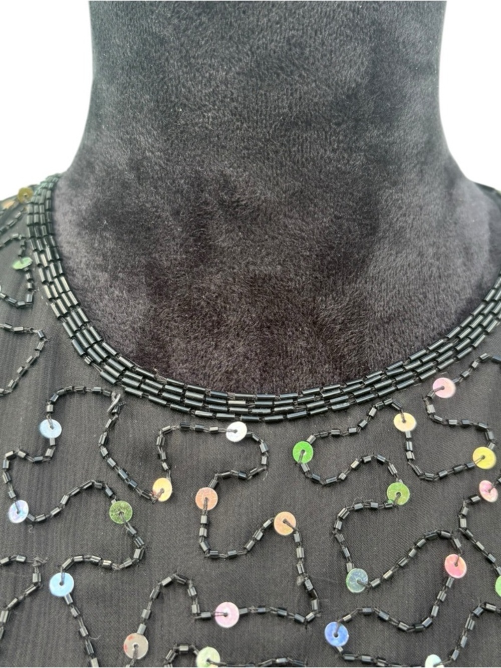 ✨ Vintage Laurence Kazar Silk Beaded and Iridescent Sequin Cocktail Dress Sz L ✨ - Picture 4 of 12